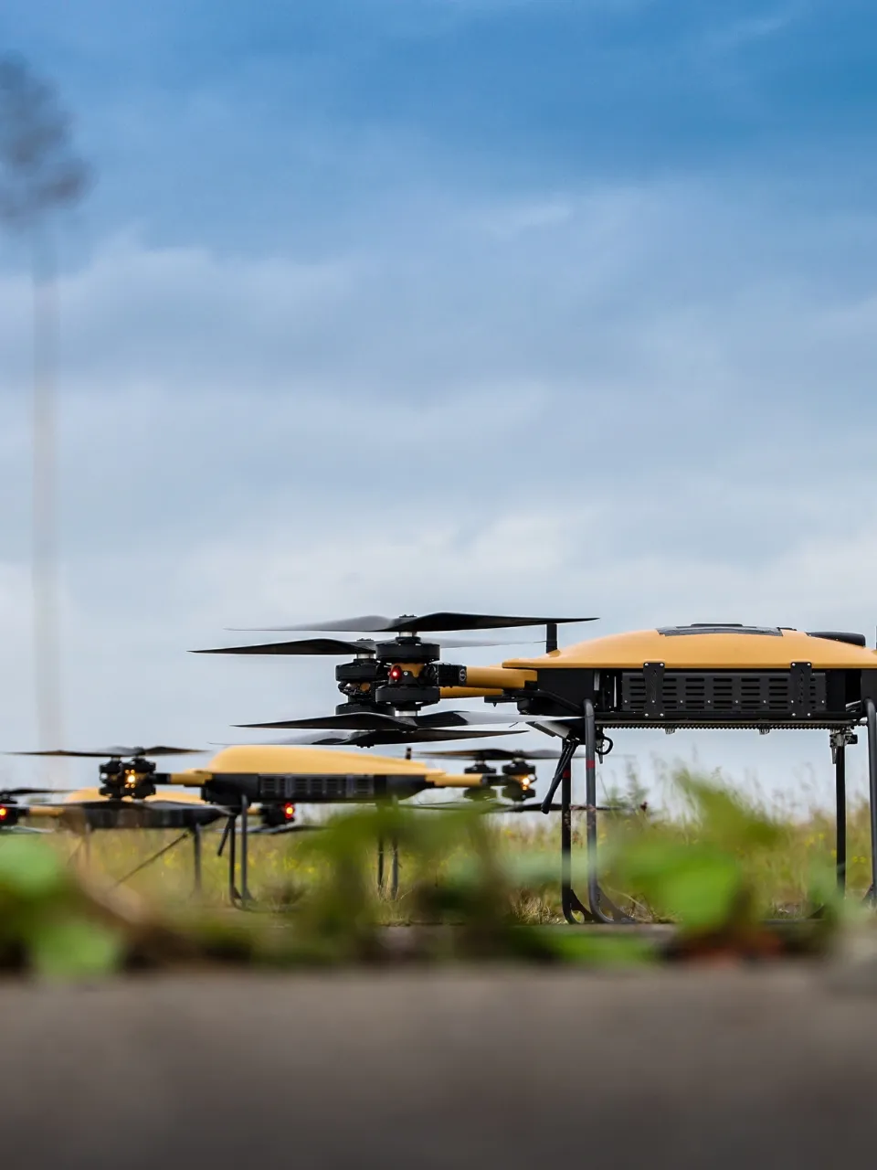 A collection of remotely piloted air system getting ready to take off.